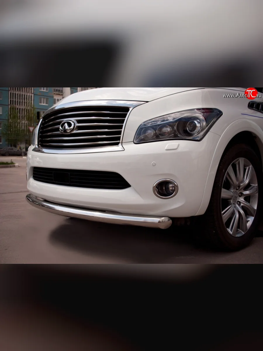 Одинарная защита переднего бампера SLITKOFF 76 мм INFINITI QX56 Z62 (2010-2013) (Неокрашенный)  в Самаре Самарской области