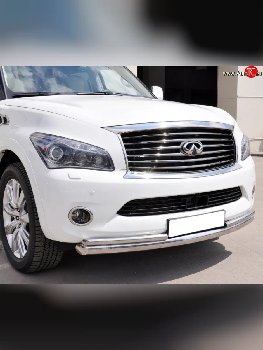 Защита переднего бампера (2 трубыØ76 и 42 мм, нержавейка) SLITKOFF  INFINITI QX56 (2010-2013) Z62  в Самаре Самарской области