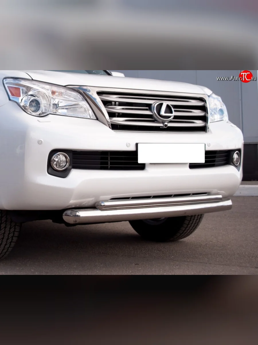 Защита переднего бампера (2 трубыØ76 и 42 мм, нержавейка) SLITKOFF Lexus GX460 J150 дорестайлинг (2009-2013)  с доставкой в г. Керчь