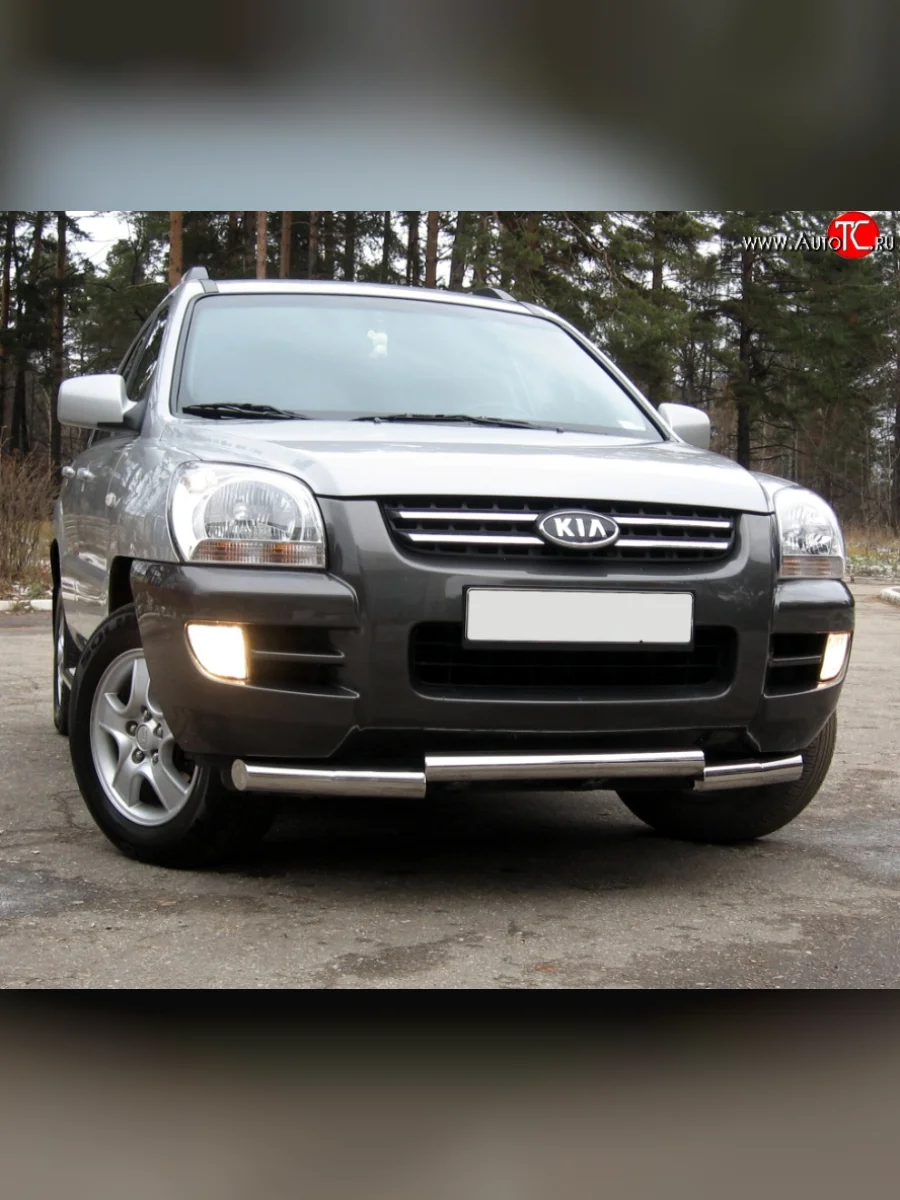 Защита переднего бампера (Ø70 мм ступень, нержавейка) Russtal KIA Sportage 2 JE,KM дорестайлинг (2004-2008)  в Воронеже Воронежской области