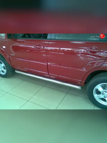 Защита порогов Russtal из круглой трубы диаметром 63 мм KIA Sportage  2 JE,KM (2004-2008) дорестайлинг