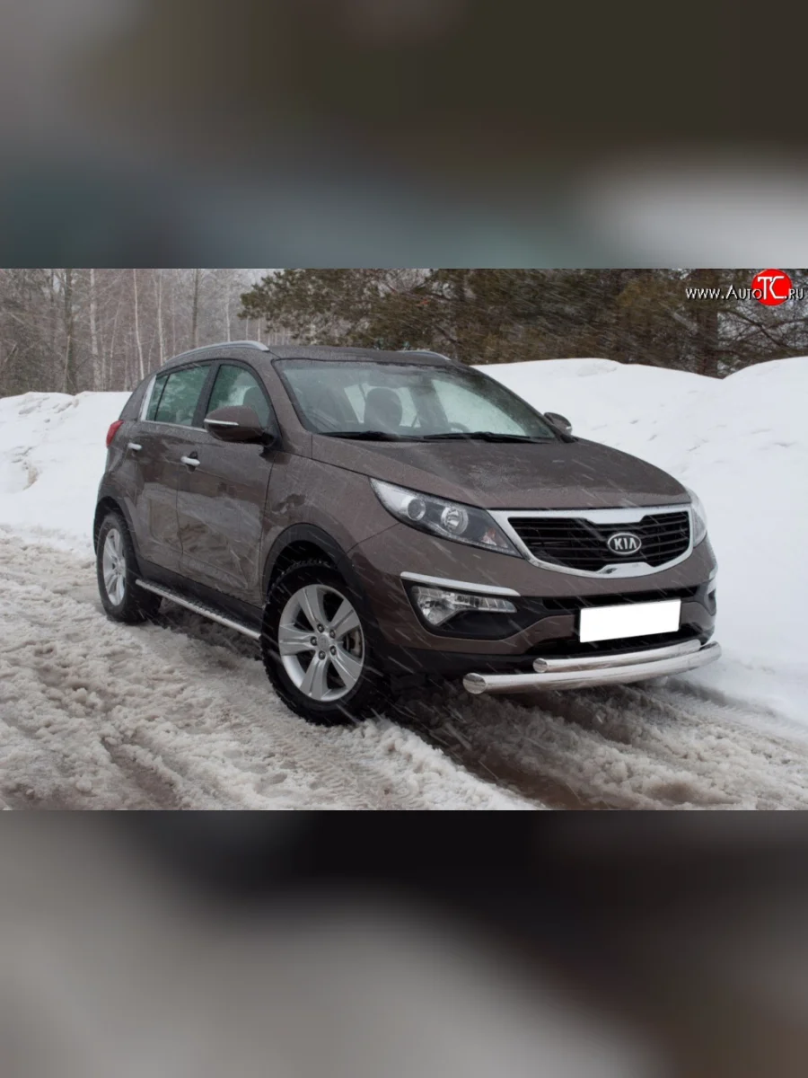 Защита переднего бампера (2 трубыØ63 и 42 мм, нержавейка) Russtal KIA Sportage 3 SL дорестайлинг (2010-2014)  в Керчи Республика Крым