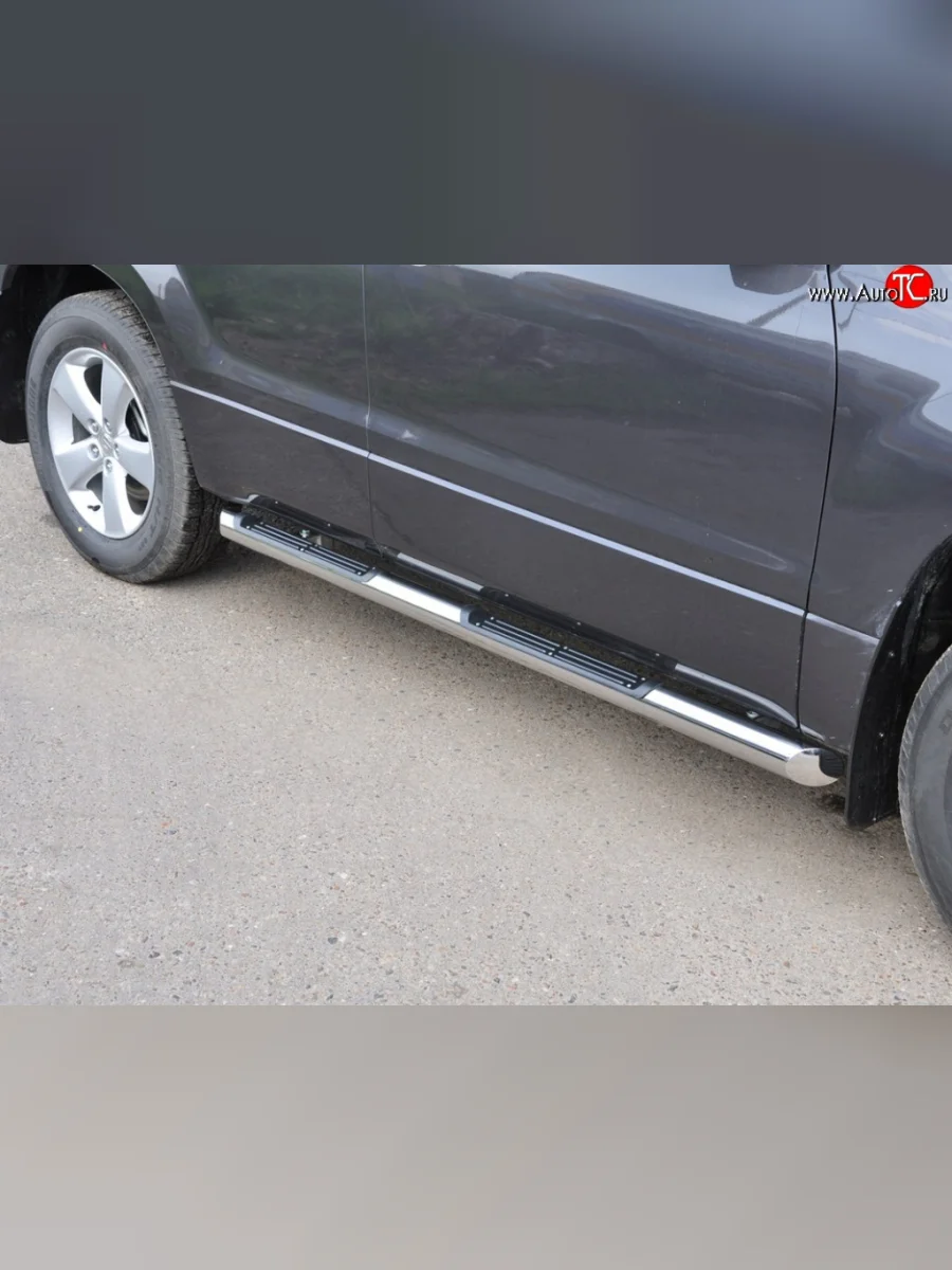 Защита порогов Russtal с пластиковыми вставками для ног Suzuki Grand Vitara JT 5 дверей дорестайлинг (2005-2008) (Защита порогов с со скосами на торцах (вариант 1))  в Керчи Республика Крым