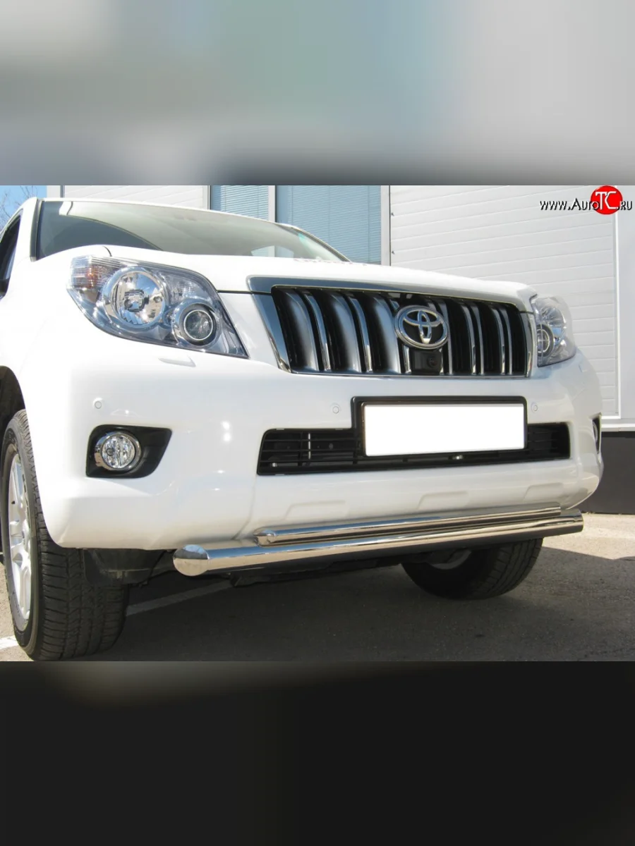 Защита переднего бампера (2 трубыØ76 и 42 мм, нержавейка) SLITKOFF Toyota Land Cruiser Prado J150 дорестайлинг (2009-2013)  в Керчи Республика Крым