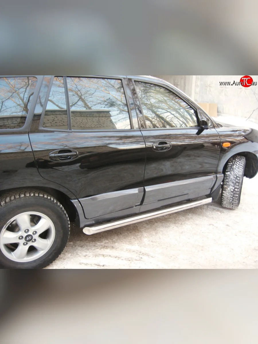 Защита порогов Russtal из трубы d63 мм Hyundai Santa Fe SM (2000-2012) (Защита порогов с со скосами на торцах (вариант 1))  в Перми Пермском крае