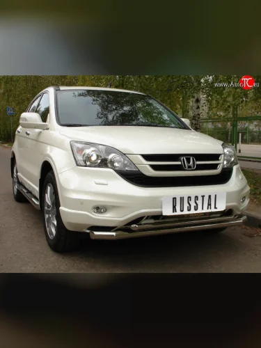 Защита переднего бампера (2 трубыØ63 и 42 мм, нержавейка) SLITKOFF Honda CR-V  RE1,RE2,RE3,RE4,RE5,RE7 (2009-2012) рестайлинг