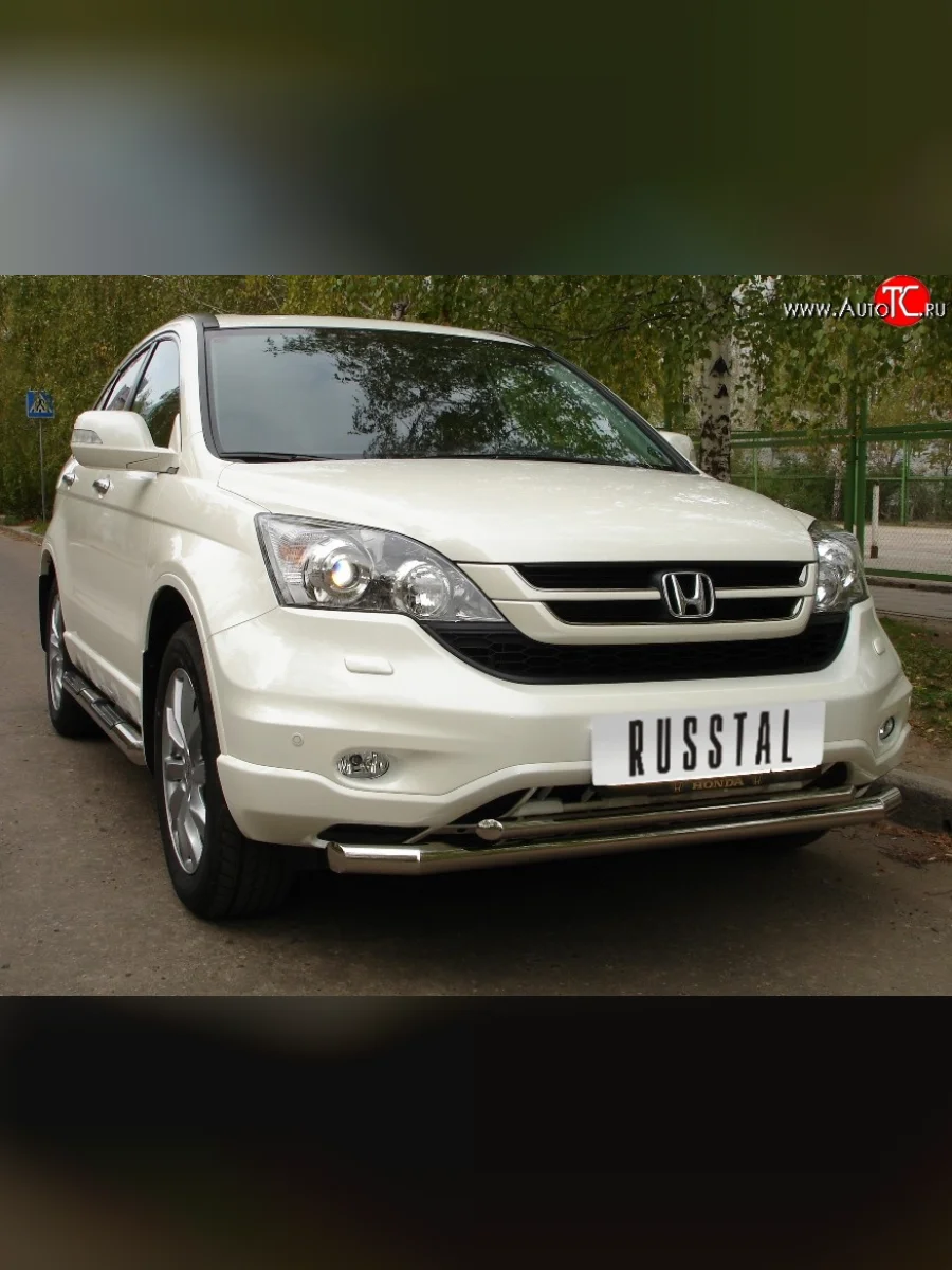 Защита переднего бампера (2 трубыØ63 и 42 мм, нержавейка) SLITKOFF  Honda CR-V (2009-2012) RE1,RE2,RE3,RE4,RE5,RE7 (Объём двигателя 2.0 л)  в Керчи Республика Крым