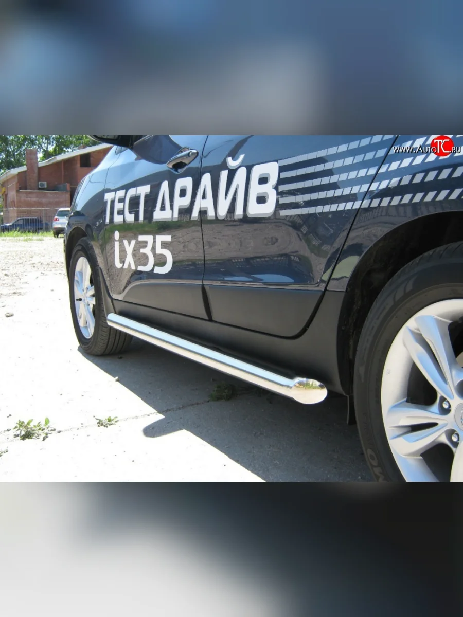 Защита порогов Russtal d76 Hyundai IX35 LM дорестайлинг (2009-2013) (Защита порогов с со скосами на торцах (вариант 1))  в Перми Пермском крае