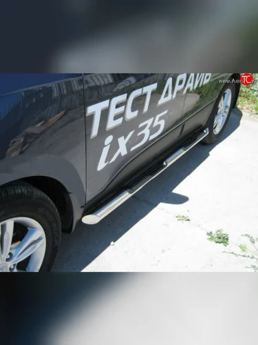 Защита порогов Russtal с пластиковыми вставками для ног Hyundai IX35 LM дорестайлинг (2009-2013)