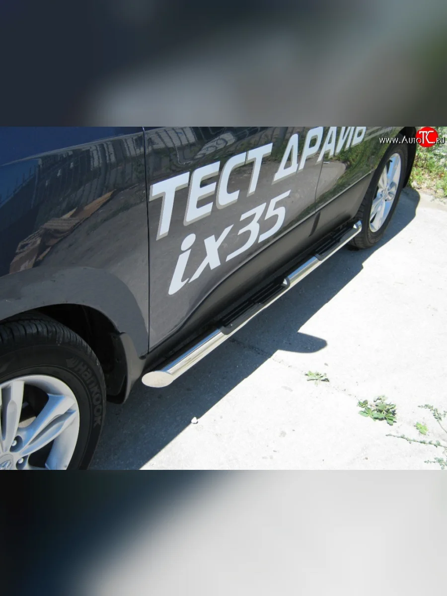 Защита порогов Russtal с пластиковыми вставками для ног Hyundai IX35 LM дорестайлинг (2009-2013) (Защита порогов с со скосами на торцах (вариант 1))  в Керчи Республика Крым