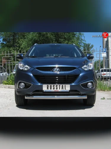 Одинарная защита переднего бампера SLITKOFF диаметром 76 мм Hyundai IX35  LM (2009-2018) дорестайлинг, рестайлинг