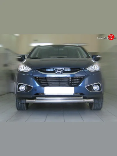 Защита переднего бампера (2 трубыØ76 и 42 мм, нержавейка) SLITKOFF Hyundai IX35  LM (2009-2018) дорестайлинг, рестайлинг