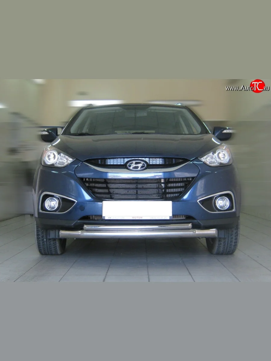 Защита переднего бампера (2 трубыØ76 и 42 мм, нержавейка) SLITKOFF  Hyundai IX35 (2009-2018) LM  в Самаре Самарской области