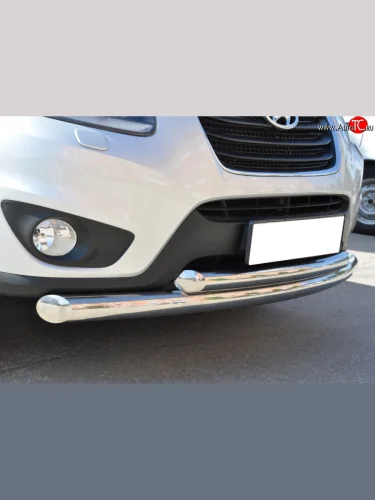 Защита переднего бампера (2 трубыØ76 и 63 мм, нержавейка) SLITKOFF Hyundai Santa Fe  CM (2009-2012) рестайлинг