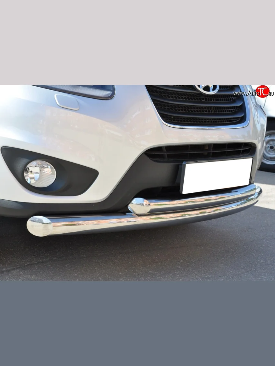 Защита переднего бампера (2 трубыØ76 и 63 мм, нержавейка) SLITKOFF  Hyundai Santa Fe (2009-2012) CM  в Самаре Самарской области