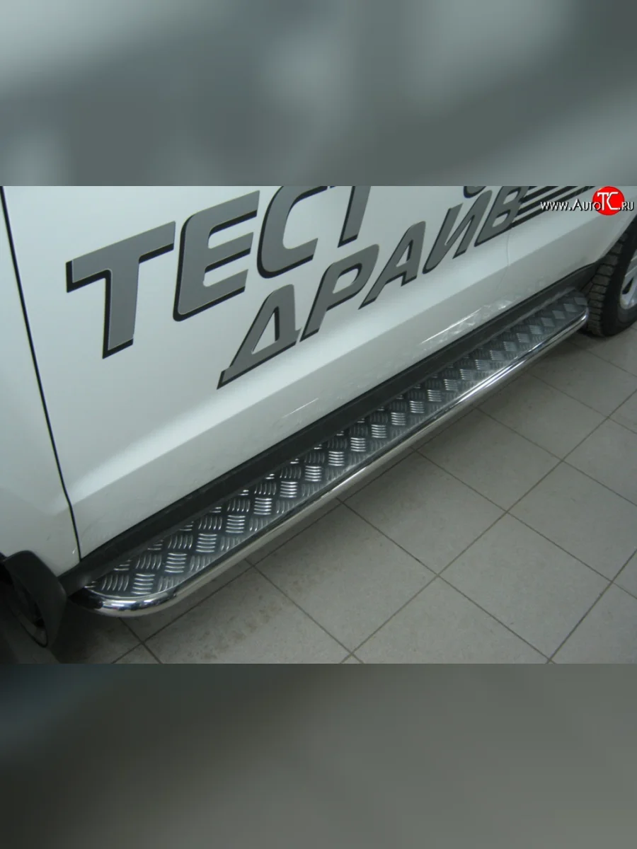 Широкая защита порогов SLITKOFF Hyundai Santa Fe CM рестайлинг (2009-2012)  в Перми Пермском крае