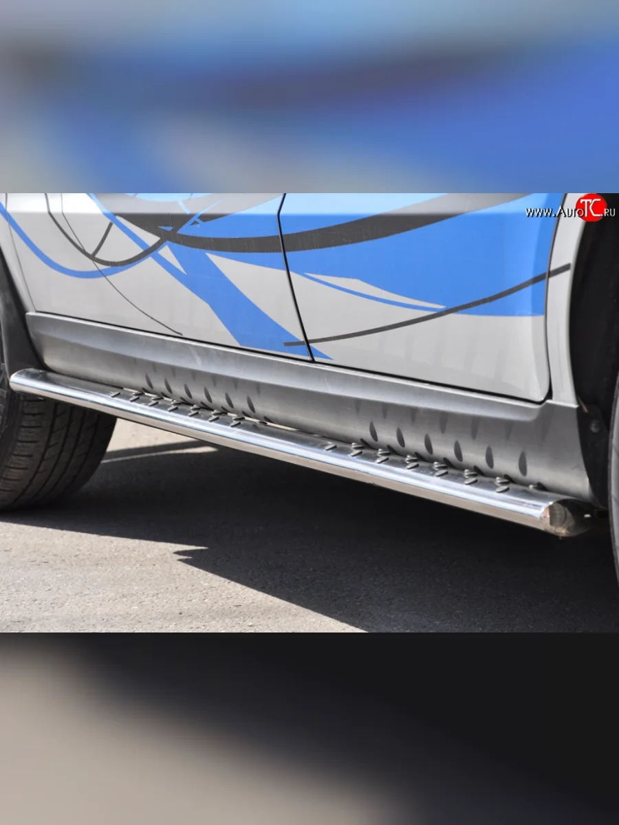 Защита порогов Russtal из овальной трубы с проступью Hyundai Santa Fe CM рестайлинг (2009-2012)  в Керчи Республика Крым