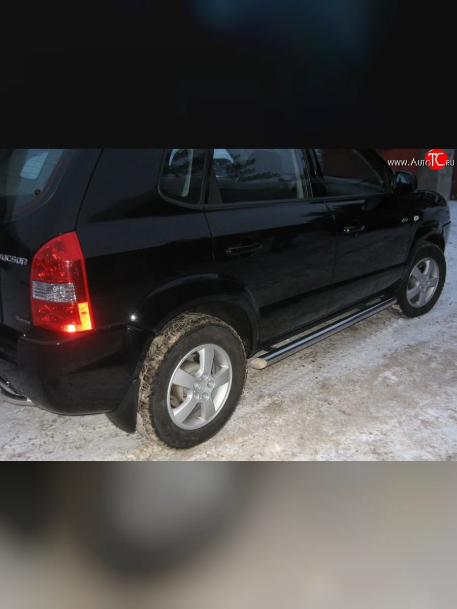 Защита порогов из круглой трубы диаметром d63 мм Russtal Hyundai Tucson JM (2004-2010) (Защита порогов с со скосами на торцах (вариант 1))  с доставкой в г. Керчь