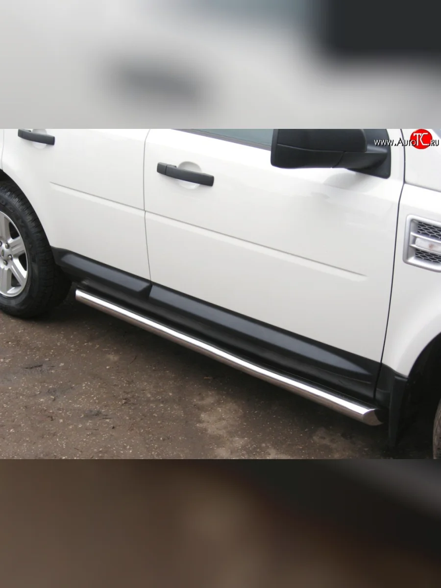 Защита порогов Russtal из круглой трубы диаметром 63 мм Land Rover Freelander L359 дорестайлинг (2006-2010) (Защита порогов со скосами на торцах (вариант 1))  в Воронеже Воронежской области