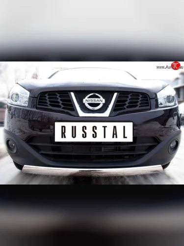 Защита переднего бампера (Ø75х42 мм, нержавейка) Russtal Nissan Qashqai 1 J10 рестайлинг (2010-2013)