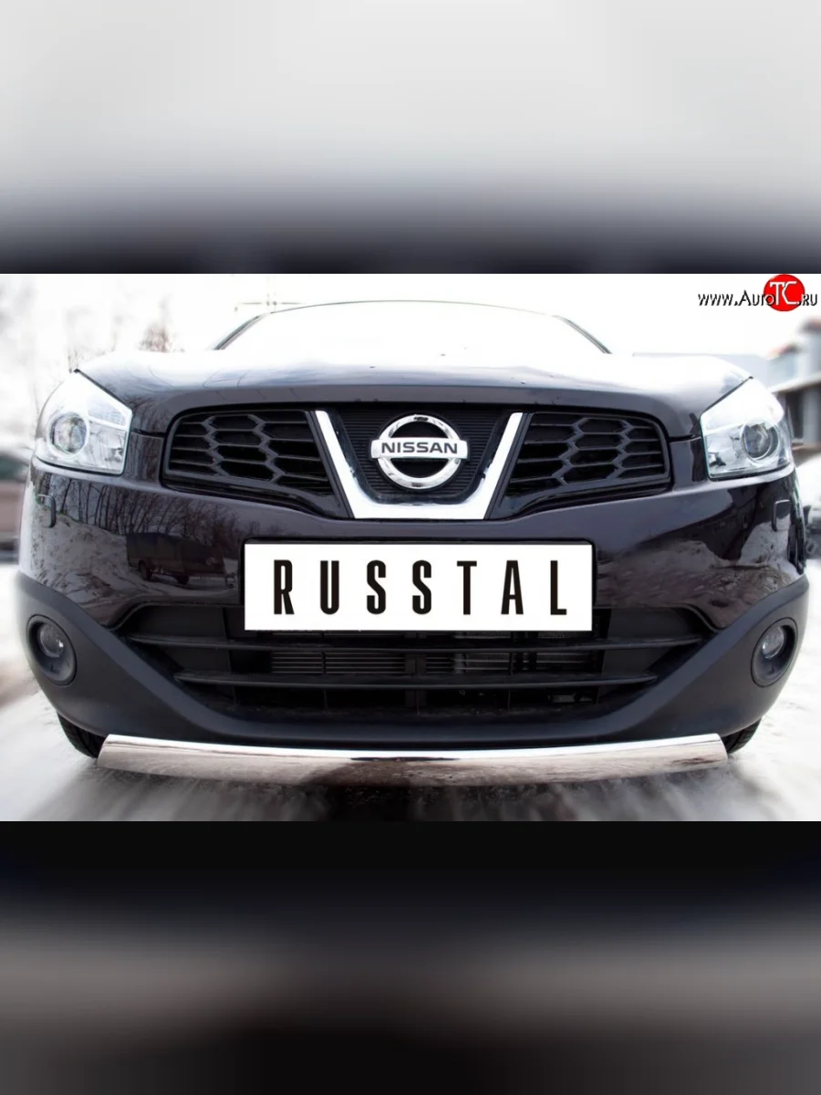 Защита переднего бампера (Ø75х42 мм, нержавейка) Russtal Nissan Qashqai 1 J10 рестайлинг (2010-2013)  В Кинешме Ивановской области
