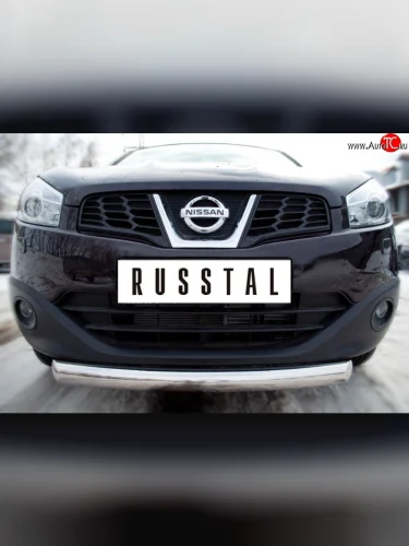 Одинарная защита переднего бампера SLITKOFF диаметром 76 мм Nissan Qashqai  1 (2010-2013) J10 рестайлинг