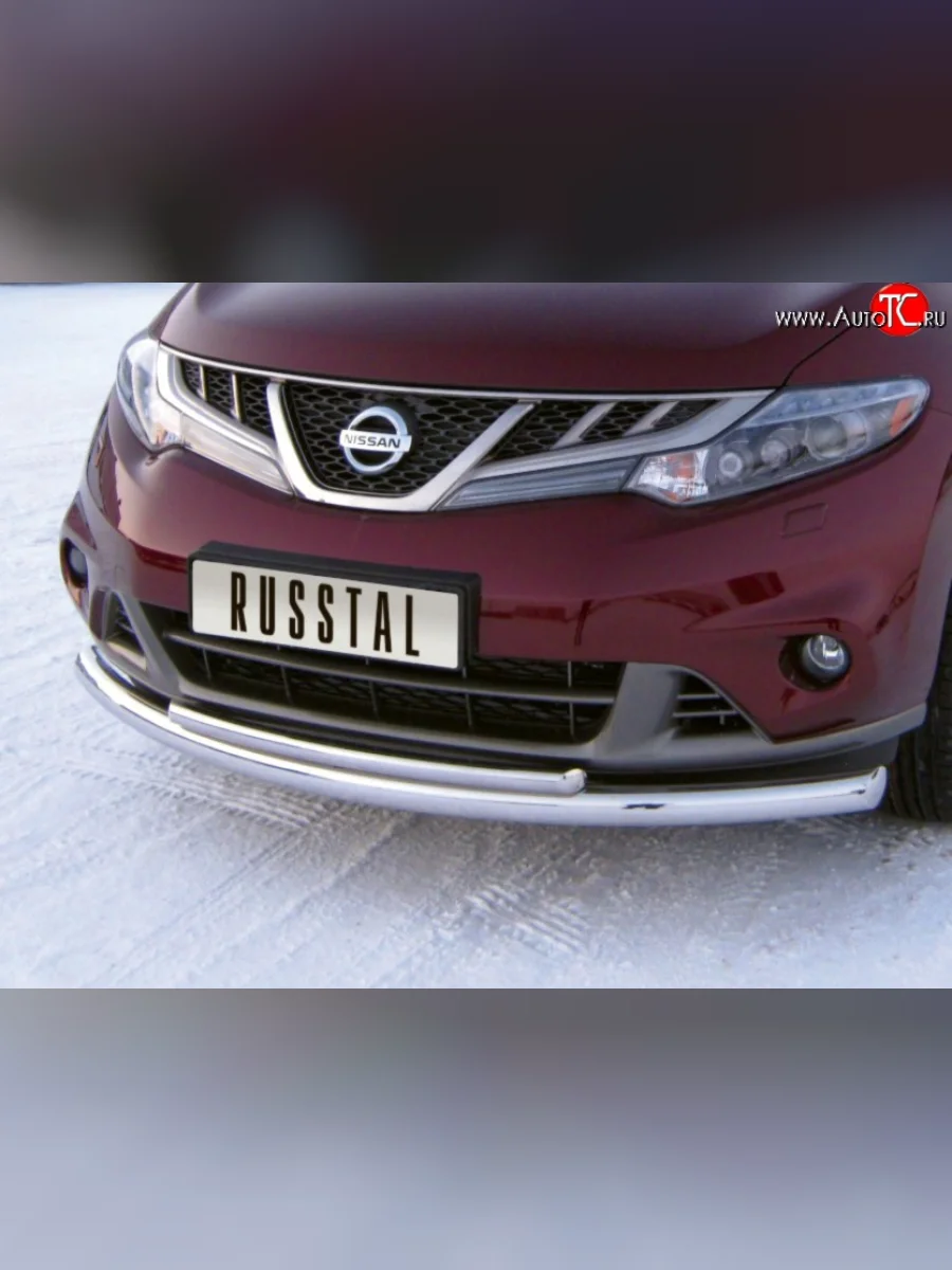 Защита переднего бампера (2 трубыØ63 и 42 мм, нержавейка) SLITKOFF Nissan Murano 2 Z51 рестайлинг (2010-2016)  в Воронеже Воронежской области