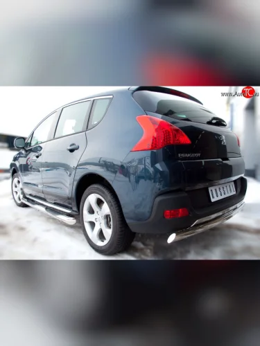 Защита заднего бампера (Ø75х42 мм, нержавейка) Russtal Peugeot 3008 рестайлинг (2013-2017)