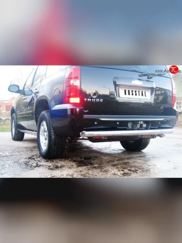 Защита заднего бампера (Ø76 мм, нержавейка) SLITKOFF Chevrolet Tahoe  GMT900 (2006-2013) 5 дв.