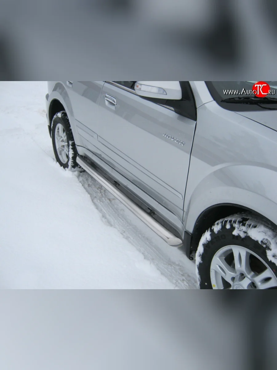 Защита порогов Russtal из круглой трубы диаметром 76 мм Great Wall Hover H3  дорестайлинг (2010-2014) (Защита порогов с со скосами на торцах (вариант 1))  в Перми Пермском крае