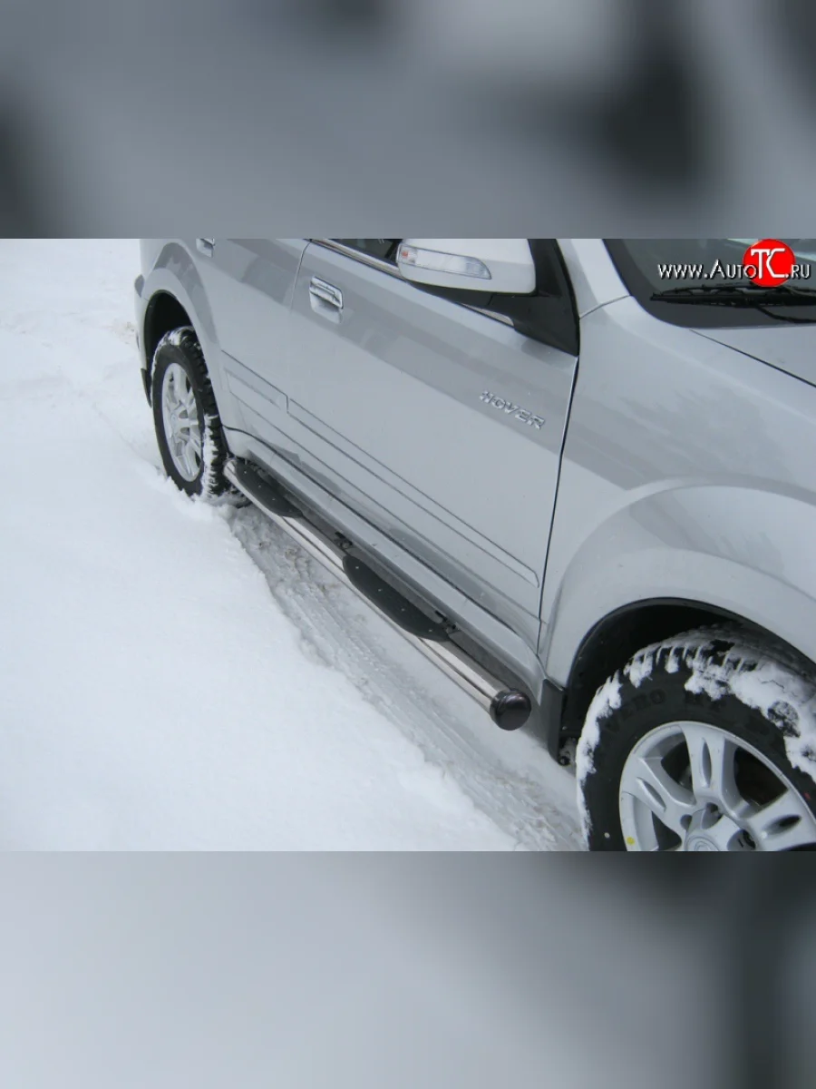 Защита порогов Russtal из трубы d76 мм с пластиковыми вставками для ног Great Wall Hover H3  дорестайлинг (2010-2014) (Защита порогов с со скосами на торцах (вариант 1))  в Перми Пермском крае