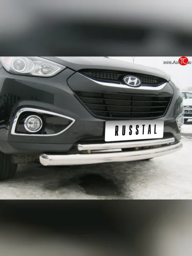 Защита переднего бампера (2 трубыØ63 и 42 мм, нержавейка) SLITKOFF Hyundai IX35  LM (2009-2018) дорестайлинг, рестайлинг