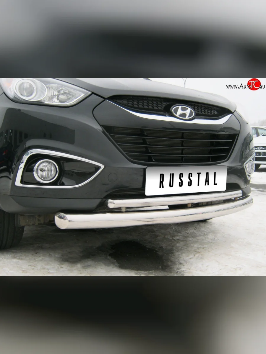 Защита переднего бампера (2 трубыØ63 и 42 мм, нержавейка) SLITKOFF Hyundai IX35 LM дорестайлинг (2009-2013)  в Самаре Самарской области
