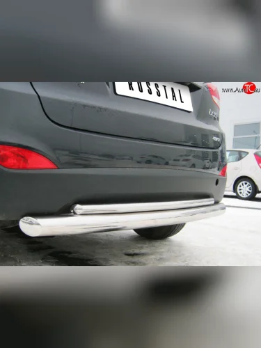 Защита заднего бампера (Ø76 и 42 мм, нержавейка) SLITKOFF Hyundai IX35  LM (2009-2018) дорестайлинг, рестайлинг