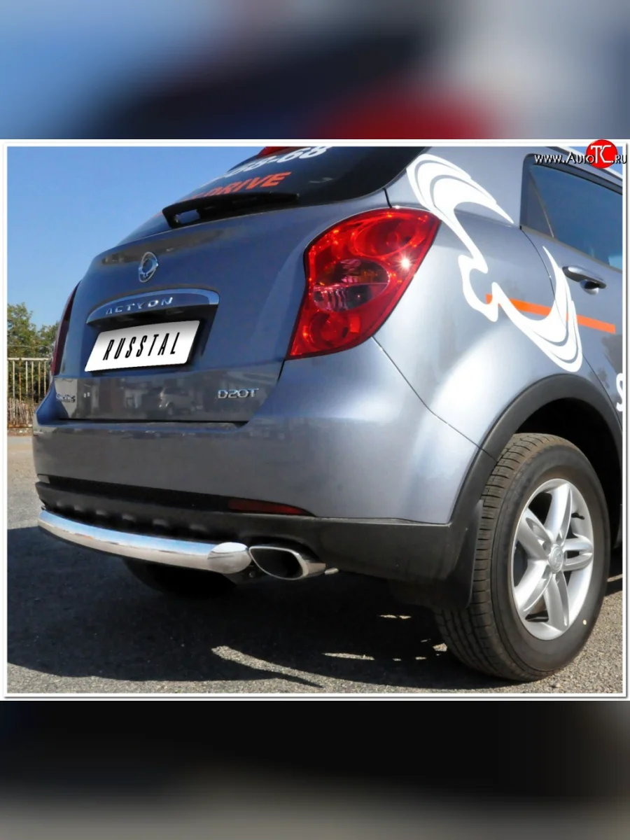 Защита заднего бампера (Ø76 мм, нержавейка) Russtal SSANGYONG Actyon дорестайлинг (2010-2013)  с доставкой в г. Керчь