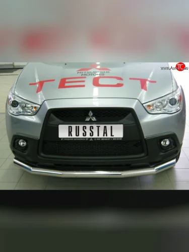 Одинарная защита переднего бампера SLITKOFF диаметром 63 мм Mitsubishi ASX дорестайлинг (2010-2012)