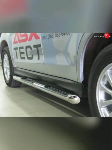 Защита порогов Russtal из трубы d76 мм с пластиковыми вставками для ног Mitsubishi ASX дорестайлинг (2010-2012)