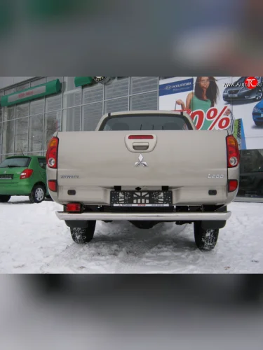 Защита заднего бампера (Ø76 мм, нержавейка) SLITKOFF Mitsubishi L200 ( 4,  5 KK,KL) (2006-2022)  дорестайлинг, рестайлинг