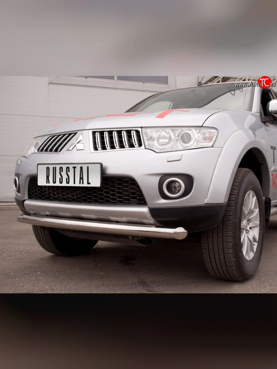 Одинарная защита переднего бампера SLITKOFF диаметром 76 мм Mitsubishi Pajero Sport PB дорестайлинг (2008-2013)  в Самаре Самарской области