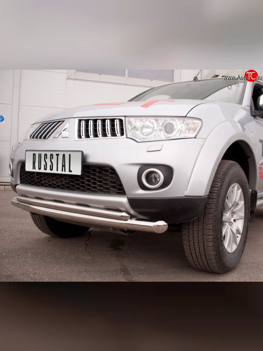 Защита переднего бампера (2 трубыØ76 и 63 мм, нержавейка) SLITKOFF  Mitsubishi Pajero Sport (2008-2013) PB  в Самаре Самарской области