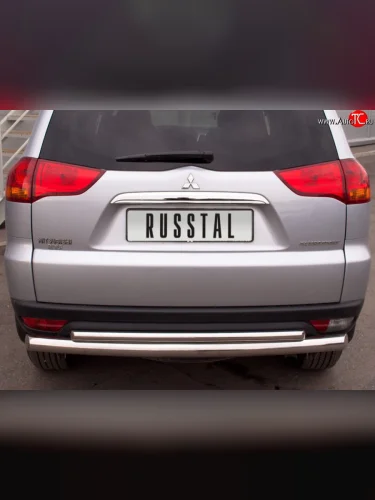 Защита заднего бампера (Ø 76 и 42 мм, нержавейка) SLITKOFF Mitsubishi Pajero Sport  PB (2008-2013) дорестайлинг