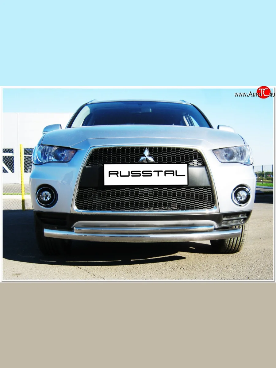 Защита переднего бампера (2 трубыØ76 и 42 мм, нержавейка) SLITKOFF  Mitsubishi Outlander (2010-2013) XL  в Самаре Самарской области