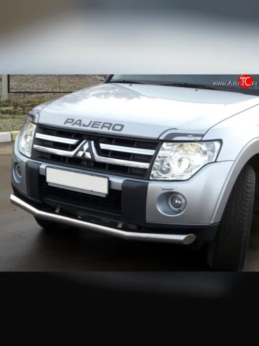 Одинарная защита переднего бампера SLITKOFF диаметром 76 мм Mitsubishi Pajero ( 4 V90,  4 V80) (2006-2011) дорестайлинг