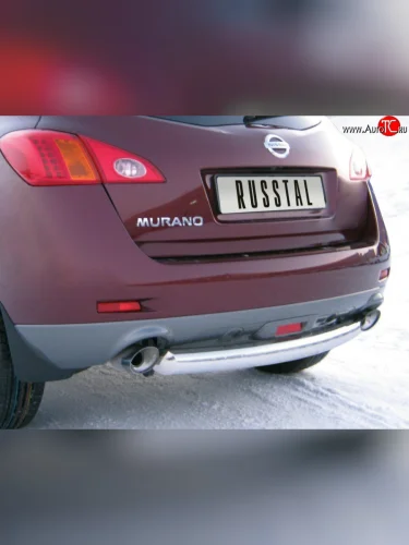 Защита заднего бампера (Ø76 мм, нержавейка) SLITKOFF Nissan Murano  2 Z51 (2008-2011) дорестайлинг