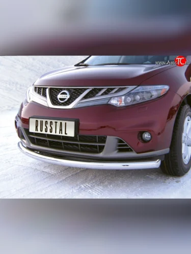 Одинарная защита переднего бампера Russtal диаметром 63 мм Nissan Murano 2 Z51 рестайлинг (2010-2016)