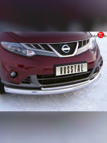 Защита переднего бампера (2 трубыØ76 и 42 мм, нержавейка) SLITKOFF Nissan Murano  2 Z51 (2010-2016) рестайлинг