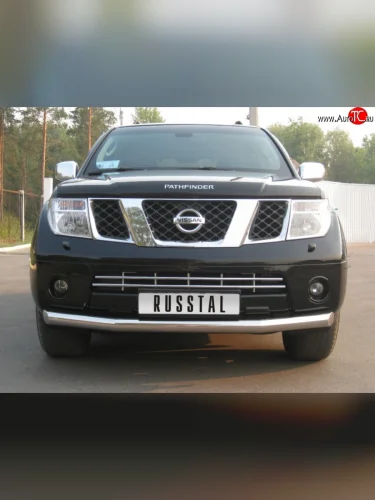 Одинарная защита переднего бампера SLITKOFF диаметром 76 мм Nissan Pathfinder  R51 (2004-2007) дорестайлинг