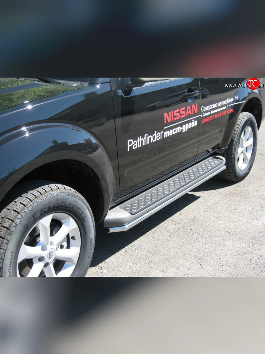 Защита порогов Russtal из круглой трубы диаметром 42 мм Nissan Pathfinder R51 дорестайлинг (2004-2007) (Защита порогов с со скосами на торцах (вариант 1))  в Перми Пермском крае