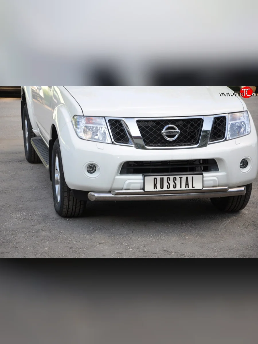 Защита переднего бампера (2 трубыØ76 и 42 мм, нержавейка) SLITKOFF  Nissan Pathfinder (2004-2007) R51  в Воронеже Воронежской области