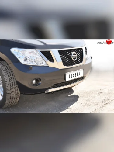 Защита переднего бампера (Ø75х42 мм, нержавейка) Russtal Nissan Patrol 6 Y62 дорестайлинг (2010-2014)